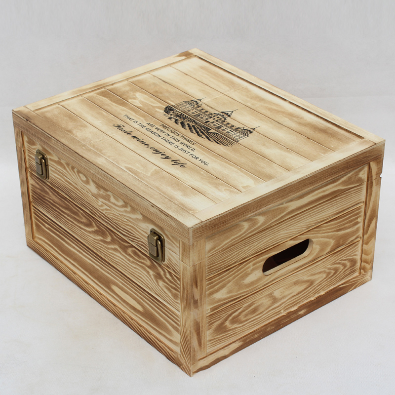 Wooden wine crate with hinged lid Custom Wooden Box